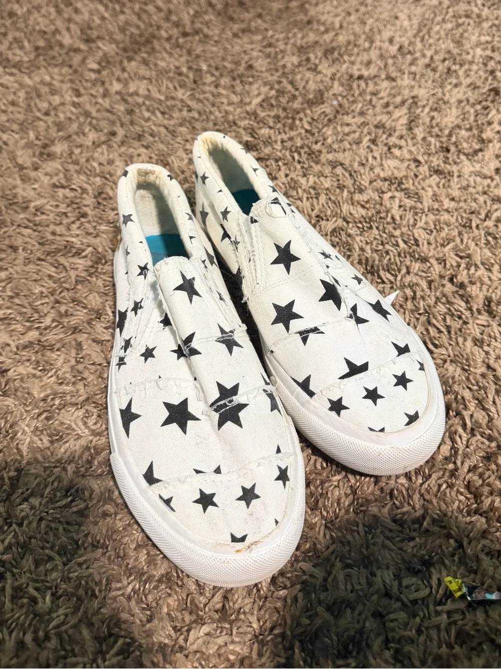 White Canvas Slip-On Sneakers with Black Star Print